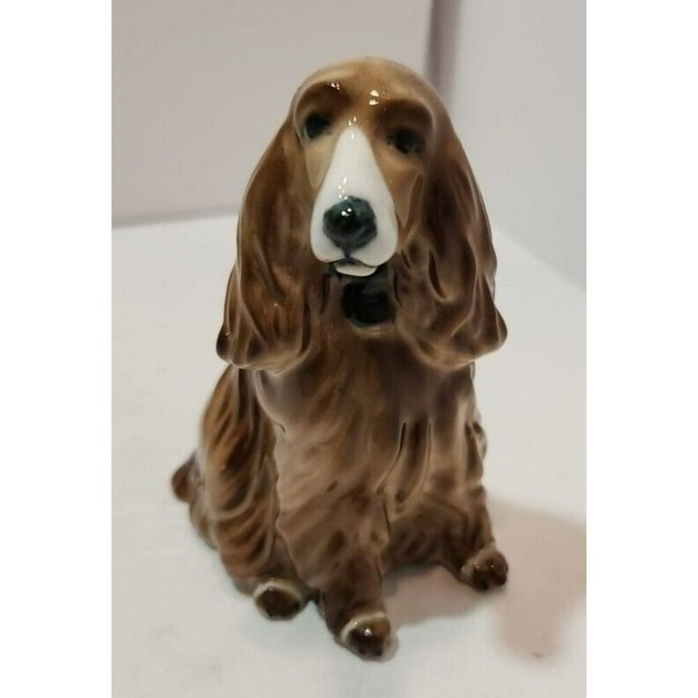 Vtg Zsolnay Handpainted Porcelain Spaniel Figurine Designed by Ferenc Ory 4"